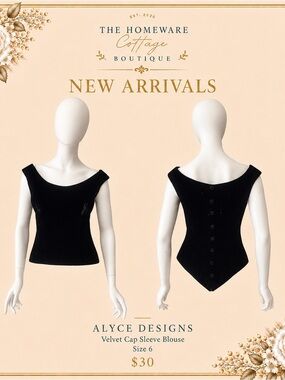 Alyce Designs Black Velvet Cap Sleeve Blouse